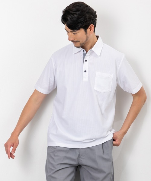 BTZ TOKYO(ビーティーゼットトウキョウ)の「【CLOTHES TRUCK】UVカット&吸汗速乾 カットサッカー共衿ポロシャツ ストレッチ素材(ポロシャツ・メンズ・ホワイト/ネイビー×ホワイト/ネイビー/チャコールグレー×ブラック/ブラック・L/M/LL)」の15枚目の写真