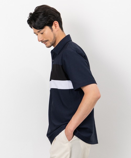 BTZ TOKYO(ビーティーゼットトウキョウ)の「【CLOTHES TRUCK】UVカット&吸汗速乾 カットサッカー共衿ポロシャツ ストレッチ素材(ポロシャツ・メンズ・ホワイト/ネイビー×ホワイト/ネイビー/チャコールグレー×ブラック/ブラック・L/M/LL)」の8枚目の写真