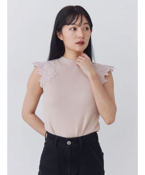 TONAL(トーナル)の「エンブロイダリーフレンチリブニット(ニット/セーター・レディース・ピンク/ブラック/オフホワイト・MEDIUM)」の18枚目の写真