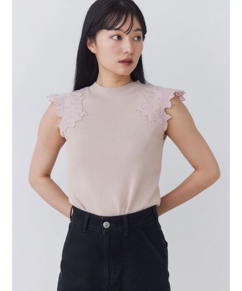 TONAL(トーナル)の「エンブロイダリーフレンチリブニット(ニット/セーター・レディース・ピンク/ブラック/オフホワイト・MEDIUM)」の6枚目の写真