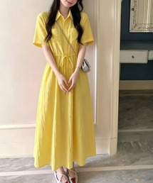 ダブルポケットシャツ衿ウエストマークワンピース
