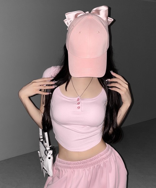 me+em select(ミームセレクト)の「【 3color 】ヘンリーネックスクエアショートTシャツ /Henley neck square T-shirts※※(Tシャツ/カットソー・レディース・ホワイト/ピンク/ブラック・FREE)」の14枚目の写真