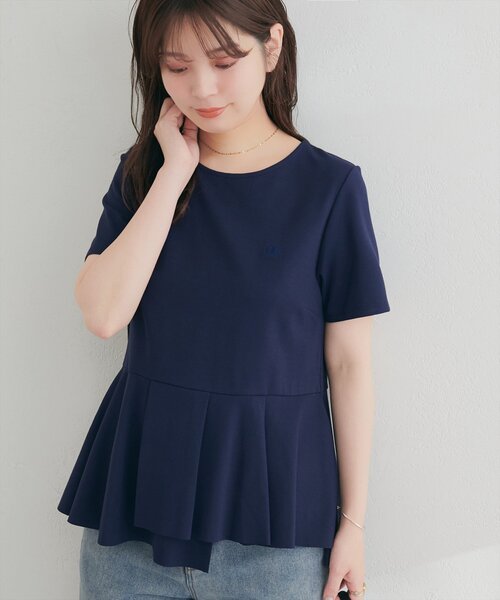 natural couture(ナチュラルクチュール)の「ちびロゴ刺繍ペプラムT(Tシャツ/カットソー・レディース・ネイビー/イエロー/ピンク/オフホワイト・FREE)」の12枚目の写真
