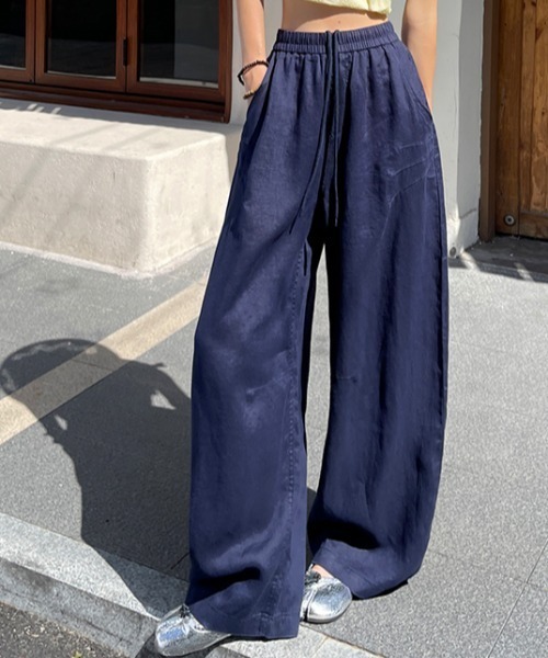 FACTOTUM(ファクトタム)の「リネンワイドパンツ(その他パンツ・レディース・ネイビー/ベージュ/ホワイト・FREE)」の1枚目の写真