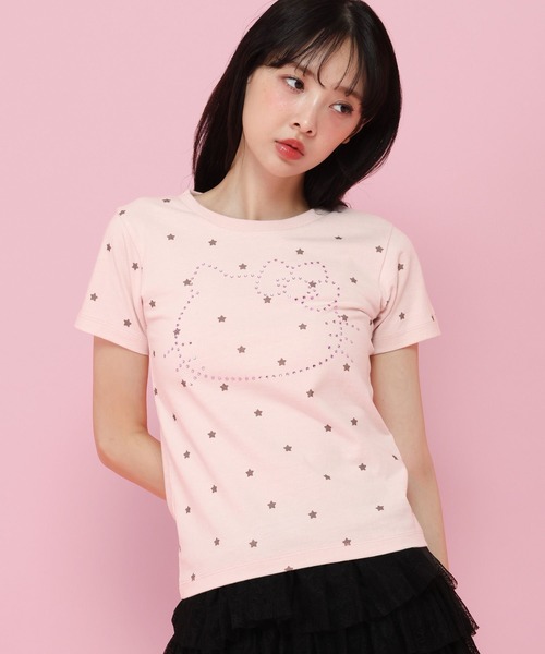 ALAND(エーランド)の「【ハローキティ】ラインストーンチビTシャツ(Tシャツ/カットソー・レディース・ホワイト/ピンク・FREE)」の1枚目の写真