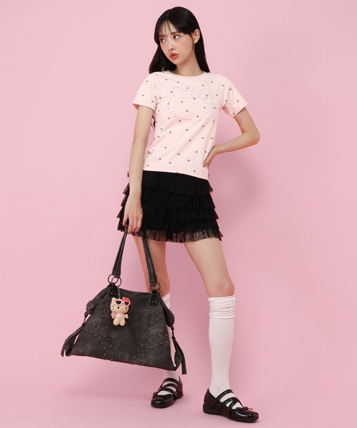 ALAND(エーランド)の「【ハローキティ】ラインストーンチビTシャツ(Tシャツ/カットソー・レディース・ホワイト/ピンク・FREE)」の4枚目の写真