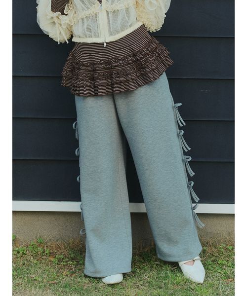 FURFUR(ファーファー)の「サイドリボンスウェットパンツ(スウェットパンツ・レディース・ネイビー/グレー/サックスブルー/オフホワイト・F)」の1枚目の写真