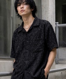 【Bls】 【ZM】【Bling Leads】パイル生地 半袖レオパード柄シャツ(BL)