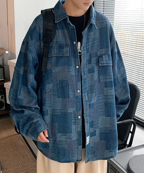 KELVIN(ケルヴァン)の「Patchwork Denim Shirt パッチワークデニムシャツ(シャツ/ブラウス・メンズ・ブルー・MEDIUM/LARGE)」の1枚目の写真