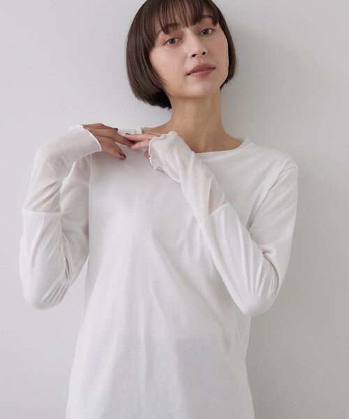 Dessin(デッサン)の「シアー切り替えクルーネックカットソー(Tシャツ/カットソー・レディース・グレー/ブラック/ホワイト系・03/01/02)」の1枚目の写真