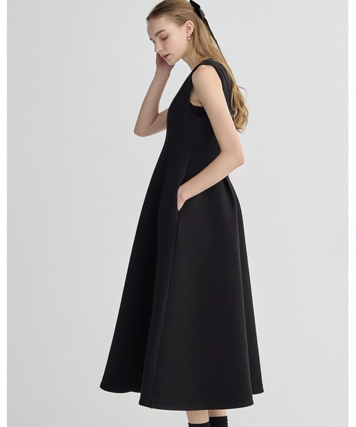 BIRTHDAY BASH（バースデイバッシュ）の「V NECK FLARE LONG DRESS(ブイネックフレアロングドレス)（ワンピース・レディース・ブラック/ホワイト・S/M）」の22枚目の写真