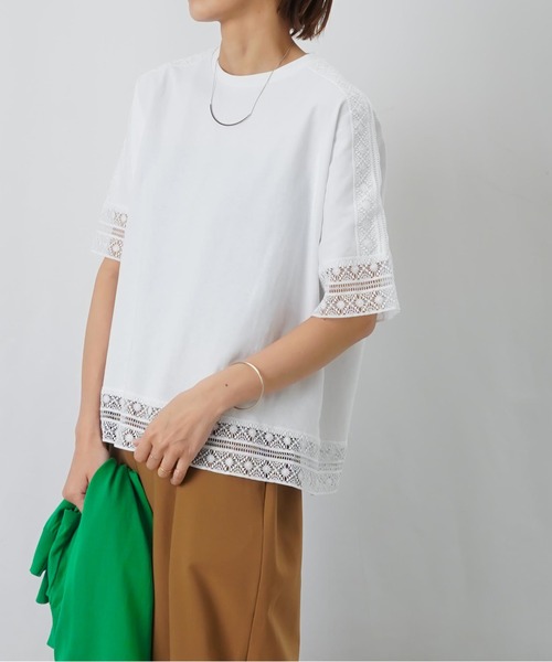 LUCA/LADY LUCK LUCA(ルカ/レディラックルカ)の「LC/LLL レース切替5分袖プルオーバー(Tシャツ/カットソー・レディース・ブラック/オフホワイト/オレンジ・FREE)」の2枚目の写真