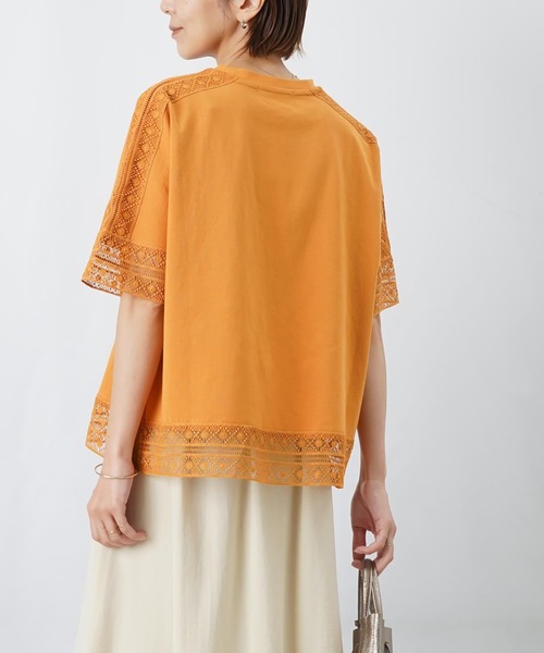 LUCA/LADY LUCK LUCA(ルカ/レディラックルカ)の「LC/LLL レース切替5分袖プルオーバー(Tシャツ/カットソー・レディース・ブラック/オフホワイト/オレンジ・FREE)」の1枚目の写真