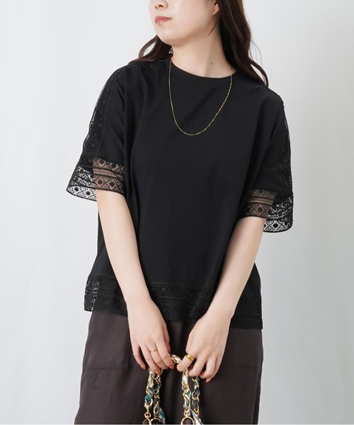 LUCA/LADY LUCK LUCA(ルカ/レディラックルカ)の「LC/LLL レース切替5分袖プルオーバー(Tシャツ/カットソー・レディース・ブラック/オフホワイト/オレンジ・FREE)」の3枚目の写真