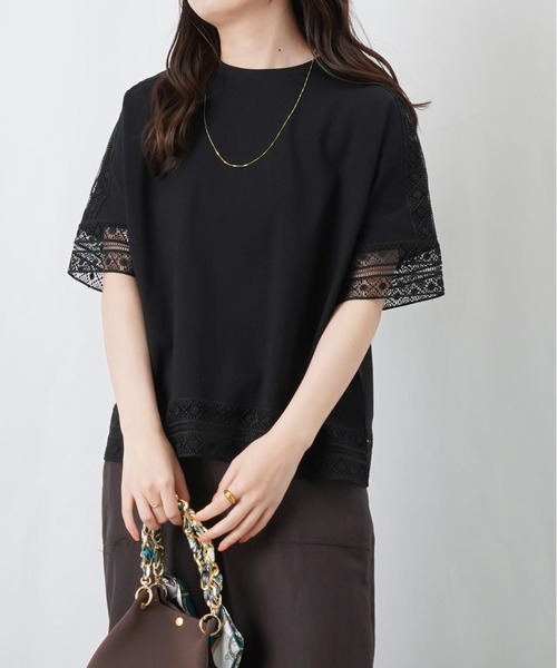 LUCA/LADY LUCK LUCA(ルカ/レディラックルカ)の「LC/LLL レース切替5分袖プルオーバー(Tシャツ/カットソー・レディース・ブラック/オフホワイト/オレンジ・FREE)」の9枚目の写真