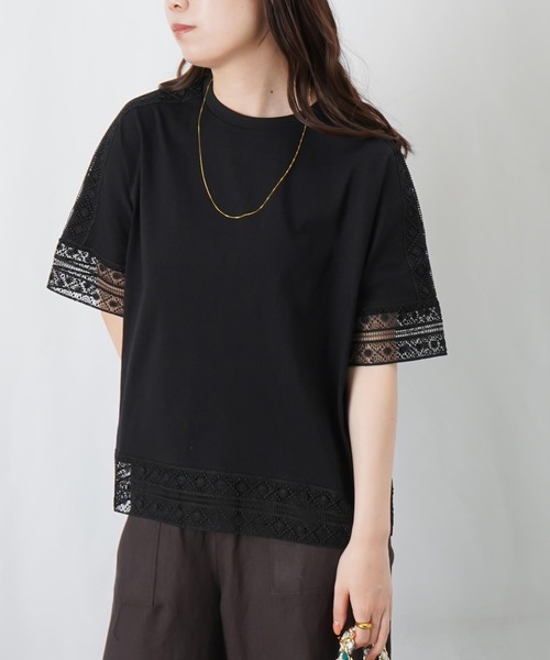 LUCA/LADY LUCK LUCA(ルカ/レディラックルカ)の「LC/LLL レース切替5分袖プルオーバー(Tシャツ/カットソー・レディース・ブラック/オフホワイト/オレンジ・FREE)」の4枚目の写真
