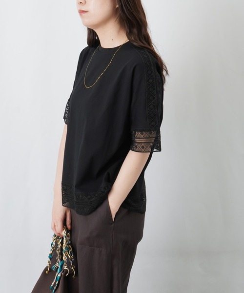 LUCA/LADY LUCK LUCA(ルカ/レディラックルカ)の「LC/LLL レース切替5分袖プルオーバー(Tシャツ/カットソー・レディース・ブラック/オフホワイト/オレンジ・FREE)」の5枚目の写真