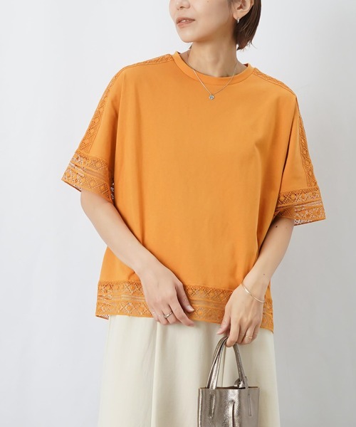 LUCA/LADY LUCK LUCA(ルカ/レディラックルカ)の「LC/LLL レース切替5分袖プルオーバー(Tシャツ/カットソー・レディース・ブラック/オフホワイト/オレンジ・FREE)」の10枚目の写真