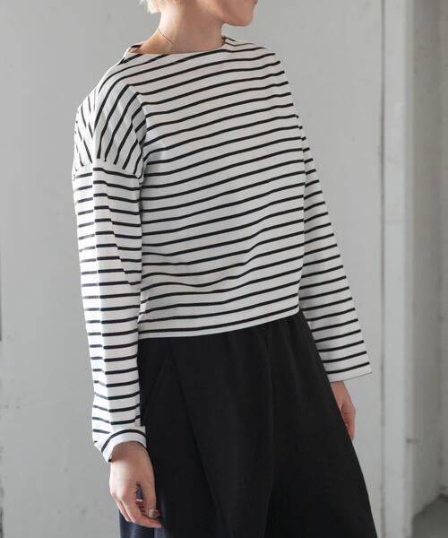 FORK&SPOON(フォークアンドスプーン)の「FORK&SPOON クロップドボートネックボーダー(Tシャツ/カットソー・レディース・アイボリー/オフホワイト・1)」の7枚目の写真