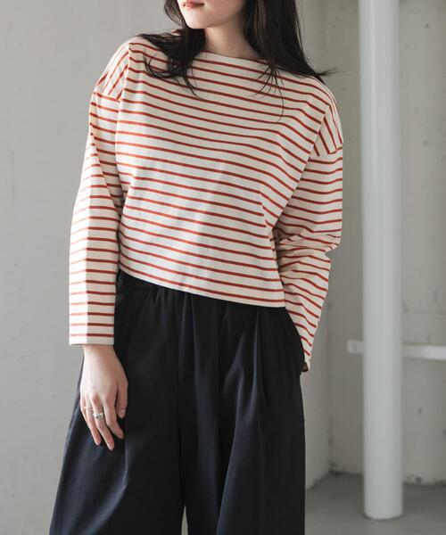 FORK&SPOON(フォークアンドスプーン)の「FORK&SPOON クロップドボートネックボーダー(Tシャツ/カットソー・レディース・アイボリー/オフホワイト・1)」の20枚目の写真