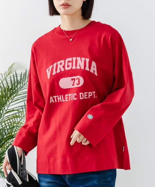 DISCUS(ディスカス)の「【DISCUS/ディスカス】【カレッジ調のブランドロゴプリントがアクセント】8分袖 ワイドシルエットTシャツ 綿100% カットソー ブランドロゴ カジュアル レイヤード アメカジ ストリート(Tシャツ/カットソー・レディース・ブラック/ネイビー/レッド/オフホワイト/エメラルド/サンドベージュ・MEDIUM)」の1枚目の写真