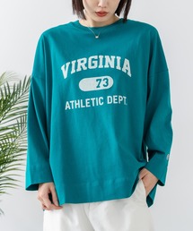 【DISCUS/ディスカス】【カレッジ調のブランドロゴプリントがアクセント】8分袖 ワイドシルエットTシャツ 綿100% カットソー ブランドロゴ カジュアル レイヤード アメカジ ストリート