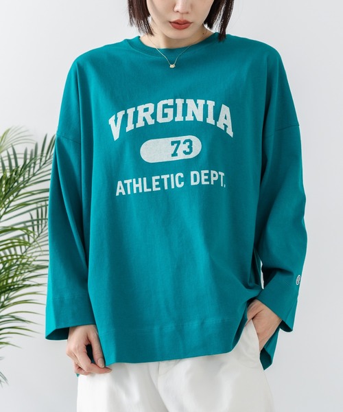 DISCUS(ディスカス)の「【DISCUS/ディスカス】【カレッジ調のブランドロゴプリントがアクセント】8分袖 ワイドシルエットTシャツ 綿100% カットソー ブランドロゴ カジュアル レイヤード アメカジ ストリート(Tシャツ/カットソー・レディース・ブラック/ネイビー/レッド/オフホワイト/エメラルド/サンドベージュ・MEDIUM)」の5枚目の写真