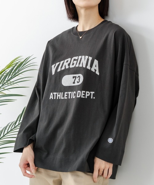 DISCUS(ディスカス)の「【DISCUS/ディスカス】【カレッジ調のブランドロゴプリントがアクセント】8分袖 ワイドシルエットTシャツ 綿100% カットソー ブランドロゴ カジュアル レイヤード アメカジ ストリート(Tシャツ/カットソー・レディース・ブラック/ネイビー/レッド/オフホワイト/エメラルド/サンドベージュ・MEDIUM)」の3枚目の写真