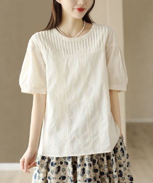 ReRe(リリ)の「選べる2TYPE×ピンタックレース刺繍ブラウス(シャツ/ブラウス・レディース・ホワイト系その他/ブラック系その他/ベージュ/ベージュ系その他/ホワイト/ブラック・FREE)」の8枚目の写真