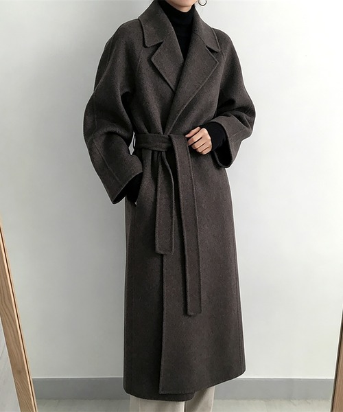 Doux Belle(ドゥーベル)の「共布ベルト×ロングチェスターコート(チェスターコート・レディース・ダークグレー/ライトアッシュグレー/ダークベージュ・FREE)」の2枚目の写真