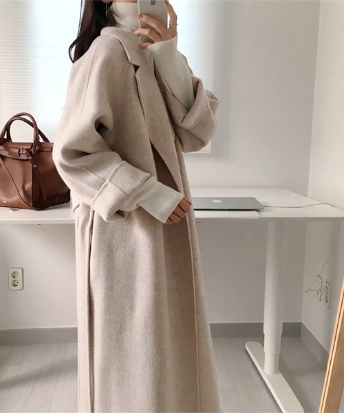 Doux Belle(ドゥーベル)の「共布ベルト×ロングチェスターコート(チェスターコート・レディース・ダークグレー/ライトアッシュグレー/ダークベージュ・FREE)」の9枚目の写真