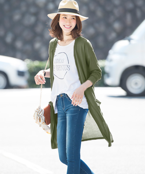 Pierrot(ピエロ)の「UVカット裾スリットカーディガン 吸汗速乾(カーディガン/ボレロ・レディース・ブラック/ブラウン系その他/カーキオリーブ/バーガンディー/オフホワイト/杢グレー/チャコール/モカ/ベージュ/ネイビー/ブルー系その他/オレンジ系その他/イエロー/ライトブルー/ブルー/ベビーピンク/ブルー系その他3/グリーン系その他/スモークピンク/イエロー系その他/ラベンダー/ミント/ライトグレー/アイボリー/チャコールグレー・L/M)」の12枚目の写真