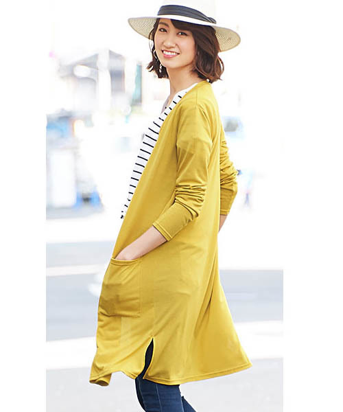 Pierrot(ピエロ)の「UVカット裾スリットカーディガン 吸汗速乾(カーディガン/ボレロ・レディース・ブラック/ブラウン系その他/カーキオリーブ/バーガンディー/オフホワイト/杢グレー/チャコール/モカ/ベージュ/ネイビー/ブルー系その他/オレンジ系その他/イエロー/ライトブルー/ブルー/ベビーピンク/ブルー系その他3/グリーン系その他/スモークピンク/イエロー系その他/ラベンダー/ミント/ライトグレー/アイボリー/チャコールグレー・L/M)」の21枚目の写真