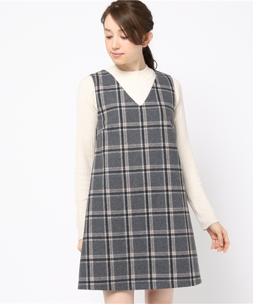 archives（アルシーヴ）の「チェックウールジャンパースカート（ジャンパースカート・レディース・カーキ/グレー/ネイビー・MEDIUM）」の12枚目の写真