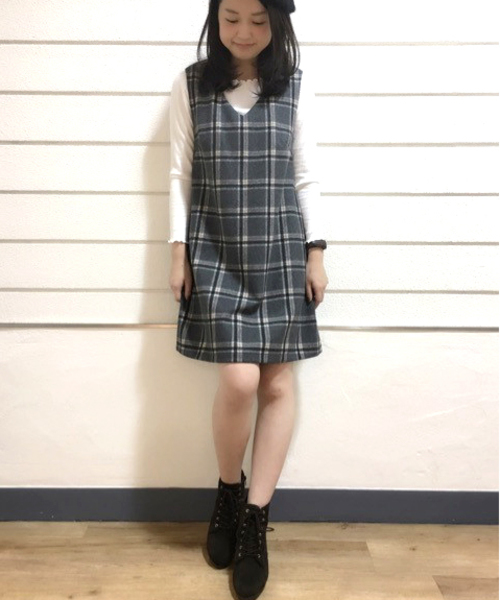 archives（アルシーヴ）の「チェックウールジャンパースカート（ジャンパースカート・レディース・カーキ/グレー/ネイビー・MEDIUM）」の13枚目の写真