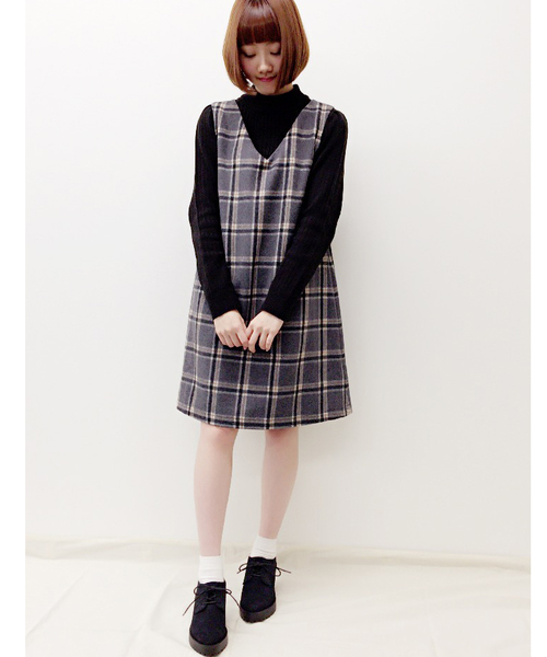 archives（アルシーヴ）の「チェックウールジャンパースカート（ジャンパースカート・レディース・カーキ/グレー/ネイビー・MEDIUM）」の14枚目の写真