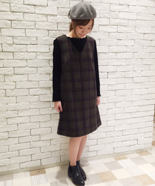 archives（アルシーヴ）の「チェックウールジャンパースカート（ジャンパースカート・レディース・カーキ/グレー/ネイビー・MEDIUM）」の16枚目の写真