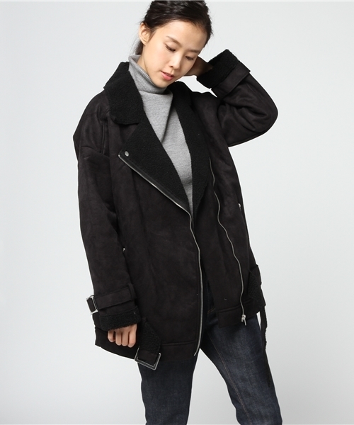 VENCEEXCHANGE（ヴァンスエクスチェンジ）の「裏ボアフェイクムートンオーバーライダース         （ムートンコート・レディース・ブラック/ベージュ・MEDIUM）」の13枚目の写真