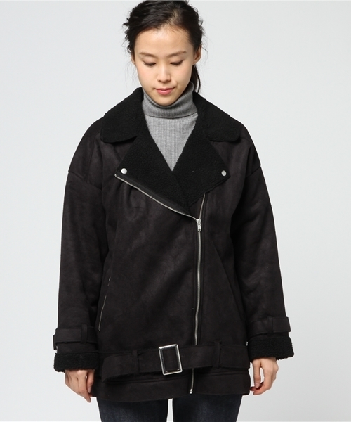 VENCEEXCHANGE（ヴァンスエクスチェンジ）の「裏ボアフェイクムートンオーバーライダース         （ムートンコート・レディース・ブラック/ベージュ・MEDIUM）」の3枚目の写真