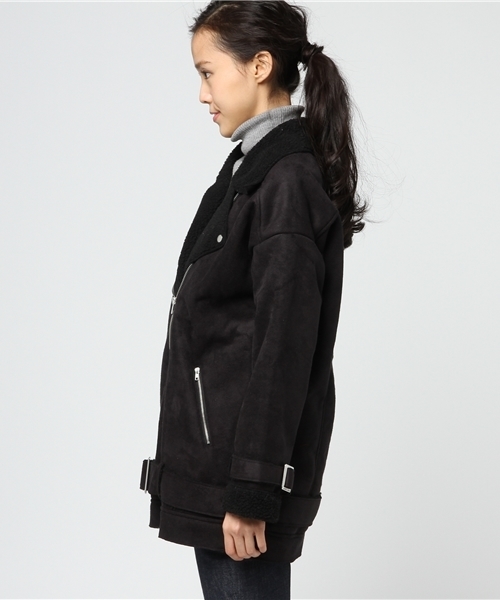 VENCEEXCHANGE（ヴァンスエクスチェンジ）の「裏ボアフェイクムートンオーバーライダース         （ムートンコート・レディース・ブラック/ベージュ・MEDIUM）」の4枚目の写真