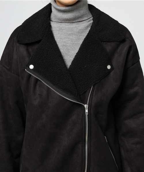 VENCEEXCHANGE（ヴァンスエクスチェンジ）の「裏ボアフェイクムートンオーバーライダース         （ムートンコート・レディース・ブラック/ベージュ・MEDIUM）」の6枚目の写真