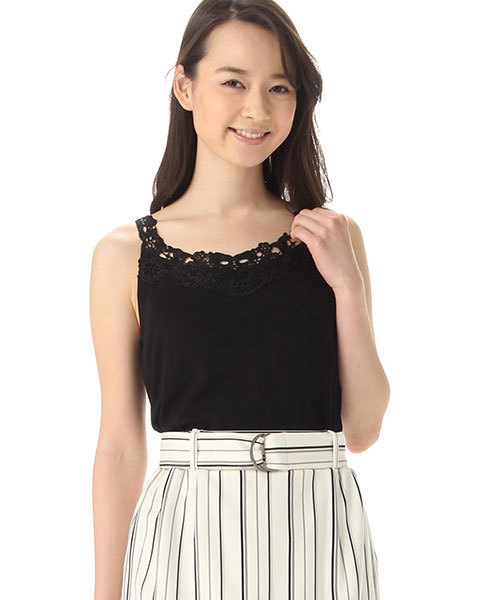 Honeys（ハニーズ）の「レース使いタンクトップ（タンクトップ・レディース・ブラック/オフホワイト/杢グレー/ネイビー・S/M/L）」の2枚目の写真