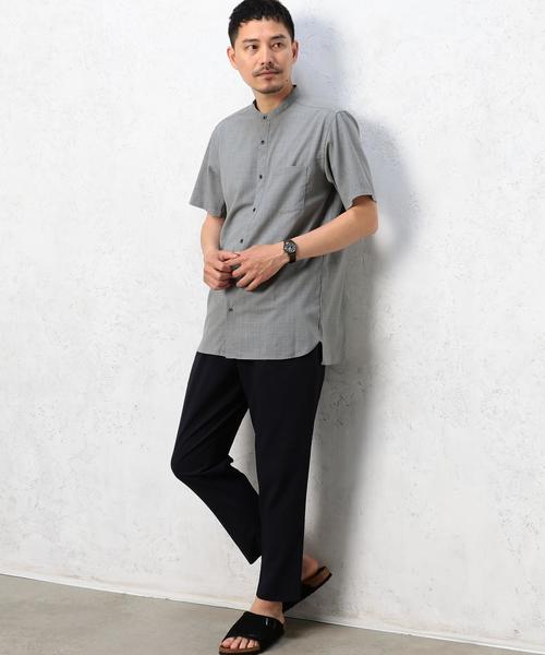 green label relaxing（グリーンレーベルリラクシング）の「[ウォッシャブル] KC WSBL/TRO バンドカラー S/SL シャツ ◆（シャツ/ブラウス・メンズ・ブラック/ライトグレー・SMALL/MEDIUM/LARGE）」の6枚目の写真