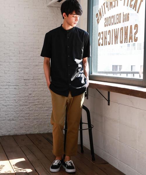 green label relaxing（グリーンレーベルリラクシング）の「[ウォッシャブル] KC WSBL/TRO バンドカラー S/SL シャツ ◆（シャツ/ブラウス・メンズ・ブラック/ライトグレー・SMALL/MEDIUM/LARGE）」の14枚目の写真