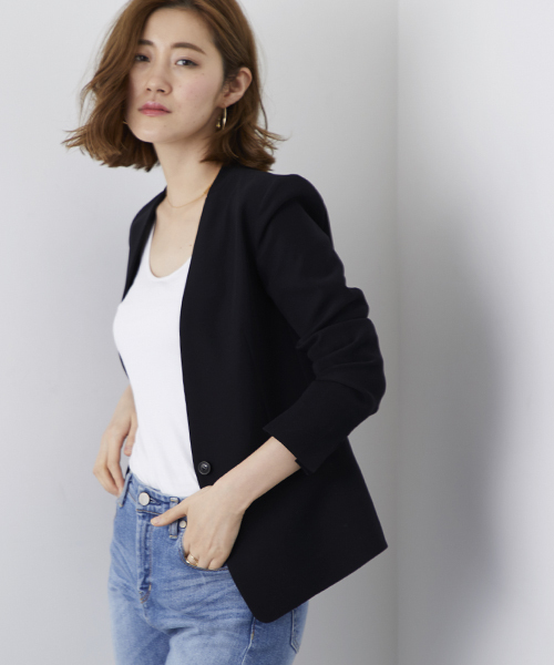STUDIOUS(ステュディオス)の「ダブルクロスカラーレスジャケット(テーラードジャケット・レディース・ブラック/ネイビー/グレイッシュベージュ・0/1)」の5枚目の写真