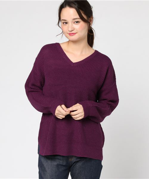 VENCEEXCHANGE(ヴァンスエクスチェンジ)の「ピンクリボン 2WAY畦ニットプルオーバー(ニット/セーター・レディース・ワインレッド/オフホワイト/ブラック/グレー/パープル・MEDIUM)」の14枚目の写真