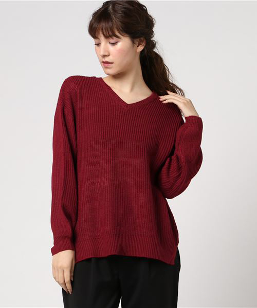 VENCEEXCHANGE(ヴァンスエクスチェンジ)の「ピンクリボン 2WAY畦ニットプルオーバー(ニット/セーター・レディース・ワインレッド/オフホワイト/ブラック/グレー/パープル・MEDIUM)」の13枚目の写真