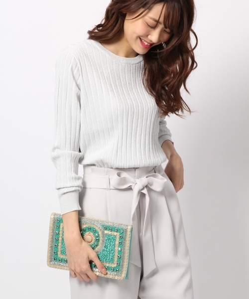 BLISS POINT(ブリスポイント)の「【UVカット】レーヨンブレンドリブクルーニット/779749(ニット/セーター・レディース・シルバー/ブラック/ホワイト/グリーン/イエロー・MEDIUM/LARGE)」の5枚目の写真