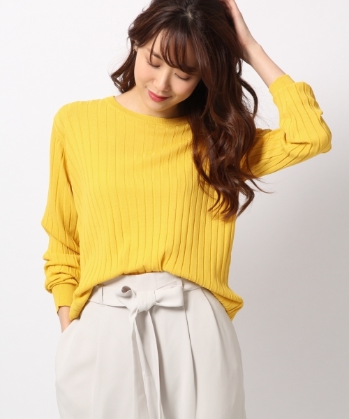 BLISS POINT(ブリスポイント)の「【UVカット】レーヨンブレンドリブクルーニット/779749(ニット/セーター・レディース・シルバー/ブラック/ホワイト/グリーン/イエロー・MEDIUM/LARGE)」の4枚目の写真