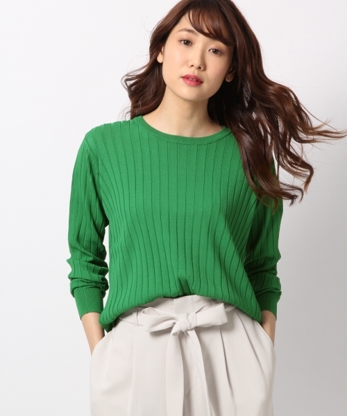 BLISS POINT(ブリスポイント)の「【UVカット】レーヨンブレンドリブクルーニット/779749(ニット/セーター・レディース・シルバー/ブラック/ホワイト/グリーン/イエロー・MEDIUM/LARGE)」の3枚目の写真